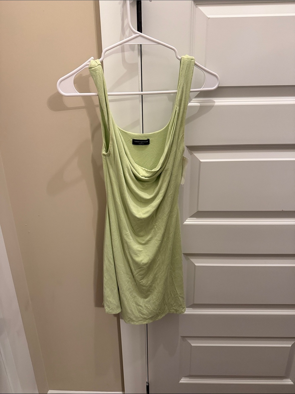 naked wardrobe Light Lime Draped Cowl Mini Dress